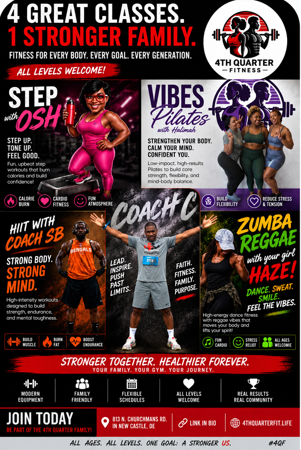 4 great classes, 1 stronger family, 4th Quarter Fitness classes